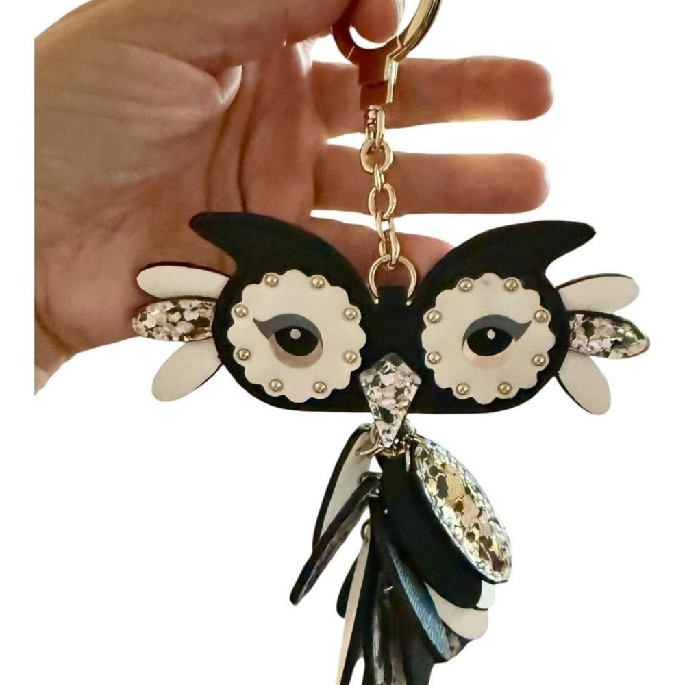 Kate Spade Black and white owl keychain with rhinestone‎ eyes